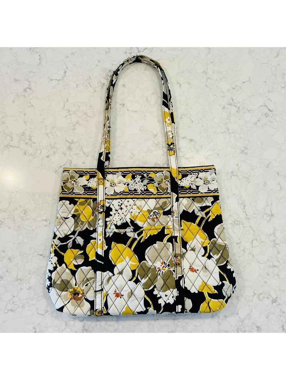 Vera Bradley Dogwood Holiday Tote Bag Purse Yellow Black White Floral Print